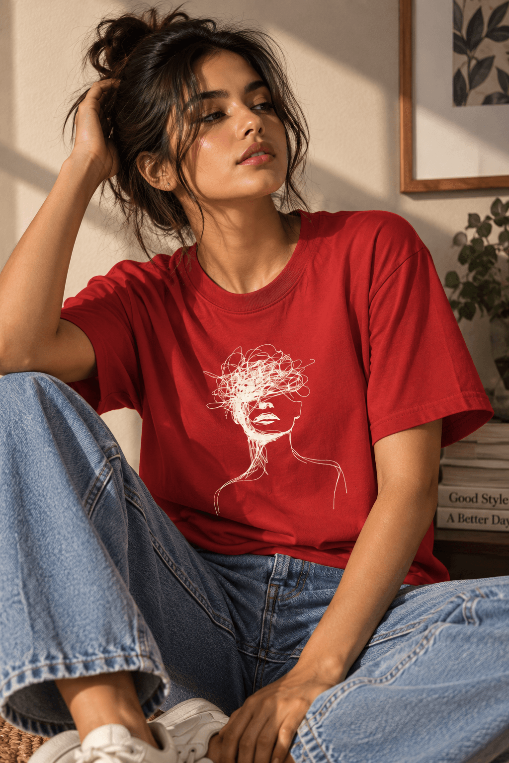 Internal Noise Graphic Tee in Red, model view
