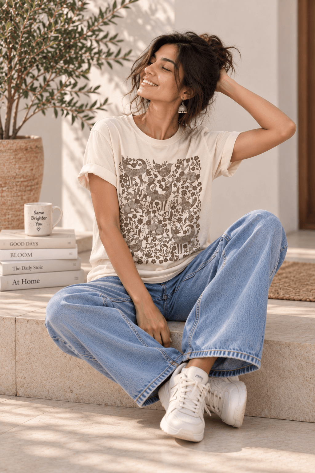 Folk Art Woodland Tee in Hemp, model view