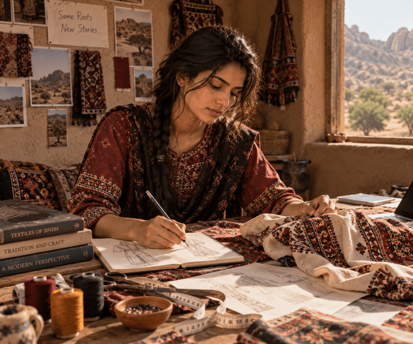 Surhaan working with textiles and developing her first clothing ideas